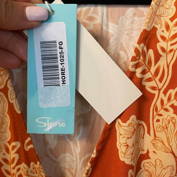 Shore Women’s Floral Short Dress Orange Gold Peep Hole Summer New Medium Resort - Picture 4 of 16